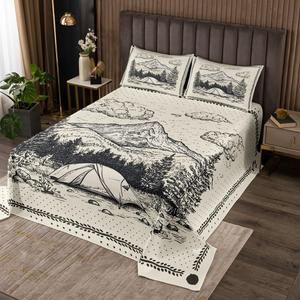Erosebridal Комплект постельного белья Happy Camping с принтом лесных гор и деревьев в геометрических точках для детей и взрослых, Black Beige