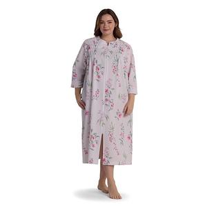 Плюс сайз пикейный длинный халат на молнии Miss Elaine Essentials, Pink Floral