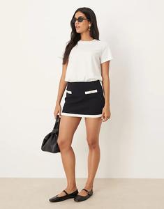 Контрастная мини-юбка из хлопка Mango в черно-белой гамме