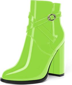 Женские ботильоны SKYSTERRY на высоком каблуке 4 дюйма с круглым носком, для вечеринки, лакированные, на низком подъеме, Lime Green