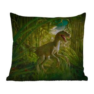 Подушка для улицы MuchoWow - Динозавры - Растения - Зеленый - Иллюстрация - Дети - Мальчики - 50x50 см - Устойчивость к атмосферным воздействиям - Подушка для отдыха - Чехол на подушку - Хлопчатобумажная ткань - Декоративные наволочки, мультиколор