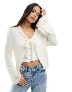 Кардиган Miss Selfridge с завязкой спереди и расклешенными рукавами кремового цвета