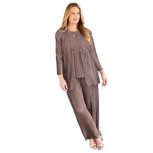 Женский костюм-тройка из блестящей плиссированной ткани plus size Catherines, Mocha
