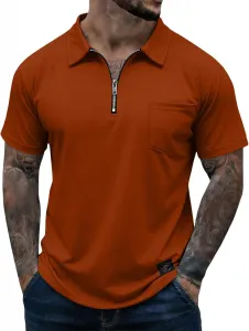 Мужская поло с коротким рукавом и четвертной молнией, влагоотводящая, Slim Fit