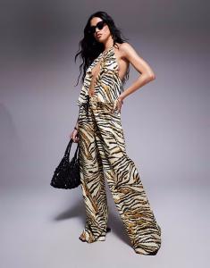 Пляжные брюки Gia из сатина с анималистичным принтом Asos Design