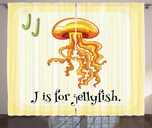 Штора в деревенском стиле Медуза от ABAKUHAUS, обучающая картинка с буквой J, присборенная штора из тесьмы для спальни с петлями и крючками, 280 x 225 см, цвет: оранжевый, бледно-желтый Abakuhaus