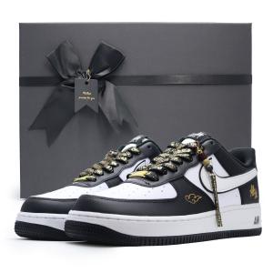 Nike Air Force 1 Black Myth Wukong Коробка Противоскользящие Износостойкие Низкие Кроссовки для Скейтбординга Унисекс Черный Белый, Черный Золотой