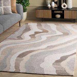 Ковер SAFAVIEH, 153 x 244 см, коллекции Ebony - бежевый/слоновая кость, геометрический рисунок, идеален для помещений с высокой проходимостью в гостиной, спальне, столовой (EBN529B)