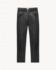 Брюки с ремнем из зернистой кожи Saint Laurent, черный