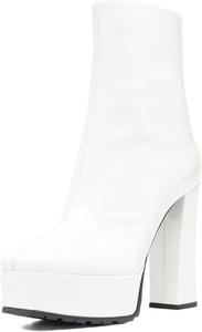 Женские ботильоны XYD с квадратным носком на платформе, с массивным высоким каблуком и боковой молнией, модные, для вечеринок и клубов, White Pure