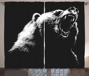 Штора ABAKUHAUS Медведь в деревенском стиле, эскиз Рев хищника, штора для спальни со сборками, петлями и крючками, 280 x 175 см, цвет: антрацит, серый, белый Abakuhaus