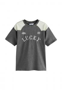 Футболка Next SHORT SLEEVE CREW NECK GRAPHIC WITH CONTRAST SHOULDER PANELLING, Charcoal Grey/Grey