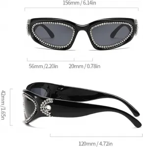 Женские солнцезащитные очки Melrose Oversized Diamond Sunglasses Luxury Retro Vintage 80S Baroque Rhinestone Sun Glasses 2090, Green