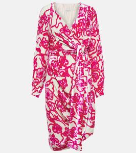 Платье миди из бархата с принтом Dries Van Noten, фуксия