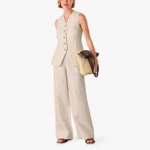 Брюки Whistles прямого кроя из льна с нейтральной полоской, бежевый