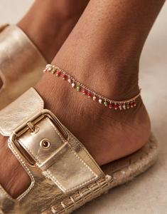 Браслет на лодыжку с разноцветными микробусинами золотистого оттенка Asos Design