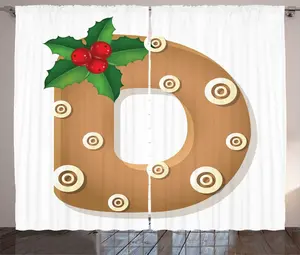 Штора ABAKUHAUS "Рождественский алфавит" в деревенском стиле, забавная печенька D, универсальная, для гостиной, с петлями и крючками, 280 x 225 см, рыжевато-зеленый с белым Abakuhaus