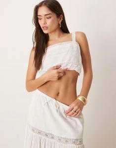 Топ Abercrombie & Fitch с квадратным вырезом и кружевом-пузырьками белого цвета