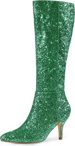 Женские сапоги Allegra K с блестками, заостренным носком и высоким каблуком-шпилькой до колена, Green