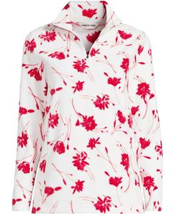 Флисовый пуловер большого размера на всепогодную погоду с застежкой-молнией до четверти длины Lands' End, Ivory/red tossed floral