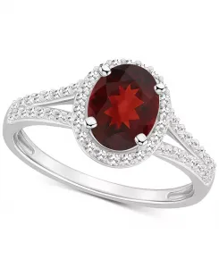 Кольцо с аметистом (1-1/5 карата tw) и бриллиантом (1/4 карата tw) в форме овального гало, разделенное на две части, из стерлингового серебра (также с цитрином, гранатом, перидотом и голубым топазом) Macy'S, garnet