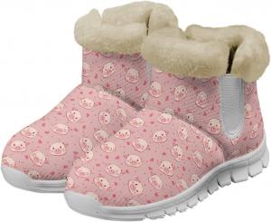 Зимние теплые сапоги chaqlin Cute Pig для женщин, плоская подошва, противоскользящие, устойчивые к холоду, легкие, с флисовой подкладкой и плюшевым мехом, удобные, повседневные, для улицы, Pig Head Love Heart