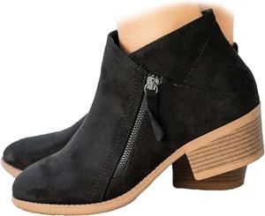 Женские замшевые ботильоны Runscbk с массивным невысоким каблуком, двойной молнией, для осени и зимы, с острым носком, на каблуке, на каждый день и для нарядного образа, Black