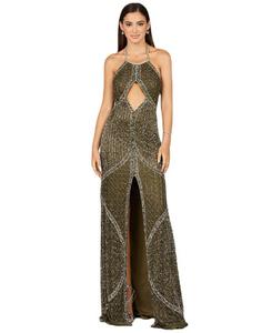 Женское симметричное платье с воротником-халтером, расшитое бисером Lara, Olive