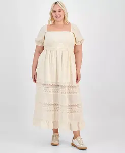 Платье миди с рукавами-фонариками и кружевной отделкой And Now This, коричневый/бежевый