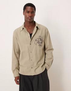 Свободная рубашка с вышивкой на груди цвета хаки Asos Design