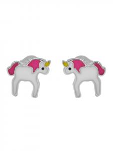 Adeliás Детские серьги для девочек - серьги-гвоздики в виде единорога из серебра 925 пробы с серебряной эмалью