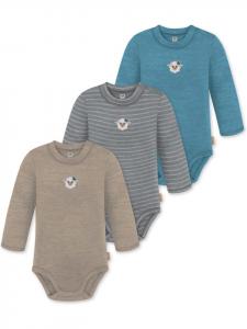 Normani Outdoor Sports Набор из 3 детских боди с длинными рукавами из мериносовой шерсти "Туай" в сине-серо-бежевом цвете