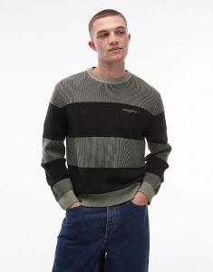 Джемпер Tommy Jeans с вафельной текстурой в полоску шалфея и черного цвета