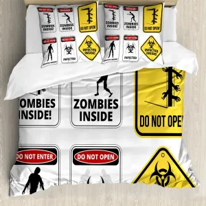 Пододеяльник ABAKUHAUS "Зомби", предупреждающий знак "Зло", защита от клещей, подходит для аллергиков с наволочками, 200 см x 200 см - 80 x 80 см, разноцветный