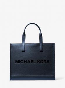 Сумка-тоут Cooper из зернистой кожи с тисненым логотипом Michael Kors Outlet, темно-синий