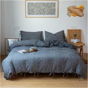 YUSIWOAL Комплект постельного белья из хлопкового жаккарда ультрамягкий бохо сине-серый