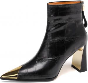 Женские ботильоны TinaCus с тиснением, из натуральной кожи, с закрытым носком, на высоком каблуке, ручной работы, с задней молнией, Black