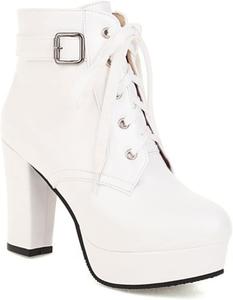 Женские ботильоны DXSYMJM на платформе с пряжкой и шнуровкой, модные туфли на высоком каблуке из искусственной кожи для вечеринки, White