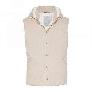 Фланелевая худи-пуховик без рукавов Brunello Cucinelli, Ecru