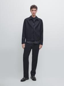 100% шерстяная фланелевая рубашка с эффектом вельвета Massimo Dutti, темно-синий