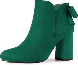 Allegra K женские ботильоны с круглым носком, декором в виде банта, массивным каблуком, Grün