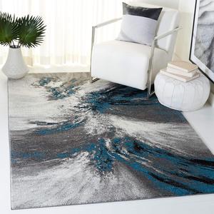 Ковер SAFAVIEH, 201 x 275 см, Glacier Collection, Blue & Grey, абстрактный дизайн, без линьки и простой в уходе, идеален для помещений с высокой проходимостью в гостиной, спальне (GLA127M)
