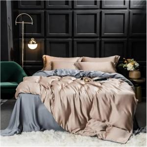 QuKan Комплект постельного белья Luxury из 100% шелка, зеленый серый