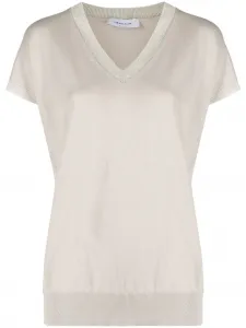 Топ тонкой вязки с V-образным вырезом Fabiana Filippi, нейтральный