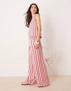 Широкие брюки из льняной смеси в розовую полоску с застежкой Asos Design