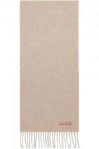 Acne Studios Узкий шерстяной шарф бежевого цвета с бахромой