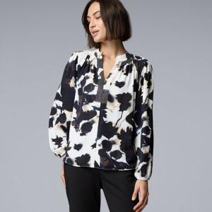 Женская блузка со сборкой на горловине Simply Vera Vera Wang, цвет navy ink bouquet