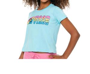 Укороченная футболка Good Vibes для девочек синего цвета Malibu Sugar