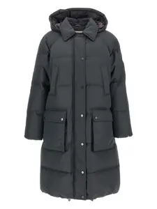 Стеганое пуховое пальто с капюшоном Brunello Cucinelli, серый