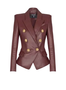 Жакет из ягнячьей кожи на шести пуговицах Balmain, коричневый